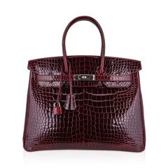 Birkin 35 Bag Bordeaux Porosus Crocodile with Palladium Hardware