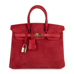 Birkin 25 Doblis Bag Rouge Vif Suede Gold Hardware