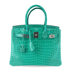 Limited Edition Birkin 30 Bag Vert Jade Porosus Crocodile with Palladium Hardware