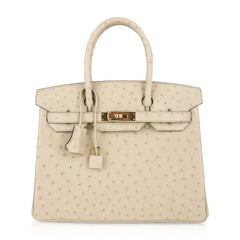 Birkin 30 Bag Ostrich Parchemin Gold Hardware New w/Box