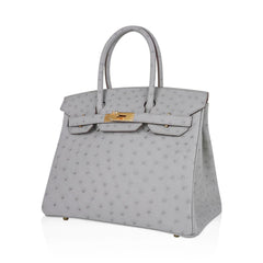 Birkin 30 Bag Gris Perle Ostrich with Gold Hardware