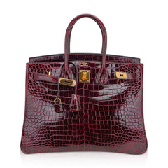 Special Order HSS Birkin 35 Bag Bordeaux Porosus Crocodile with Gold Hardware