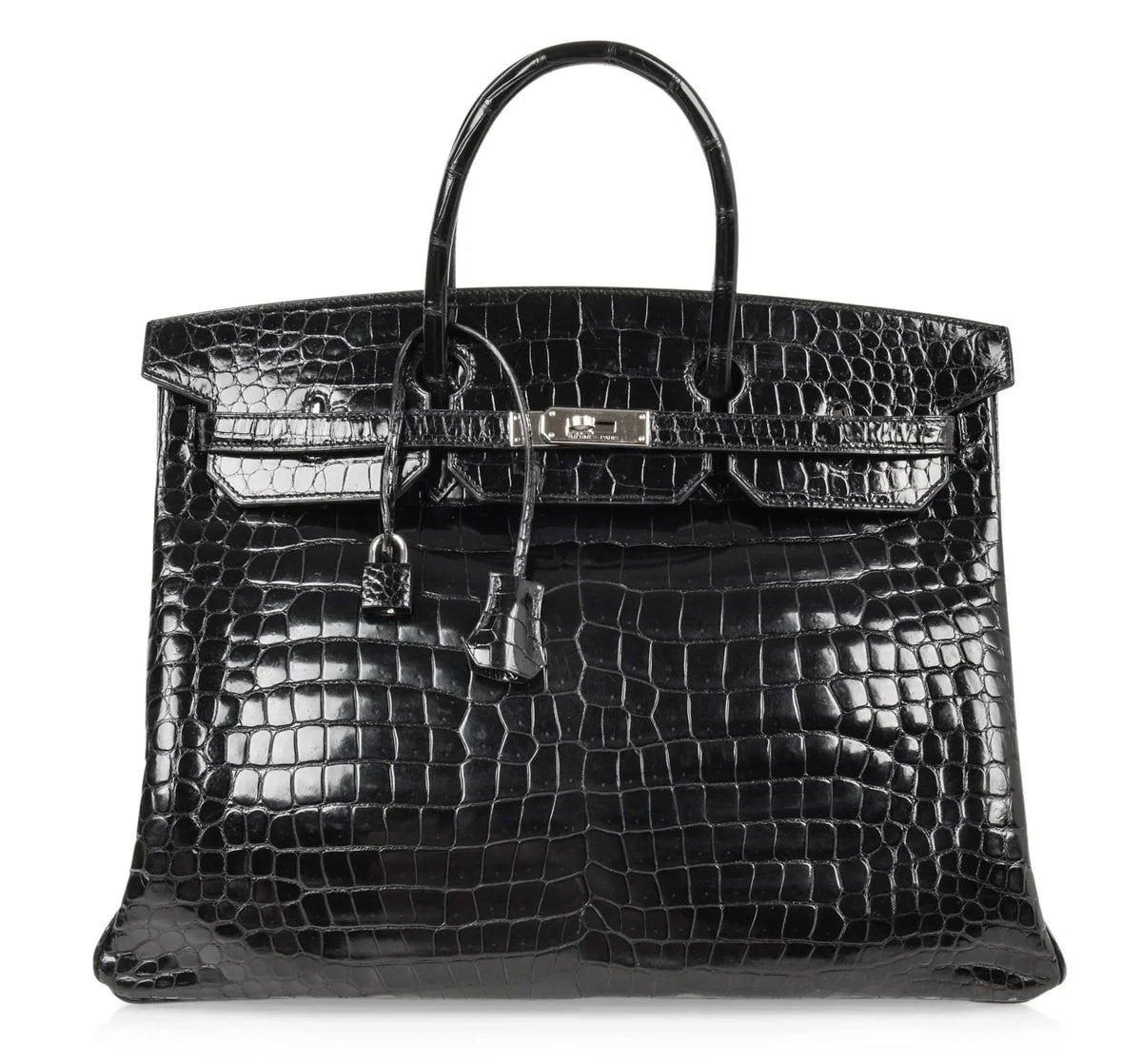 Birkin 40 Bag Black Porosus Crocodile Palladium