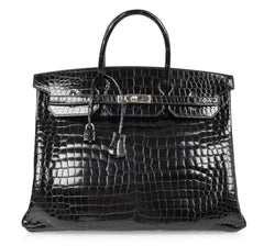 Birkin 40 Bag Black Porosus Crocodile Palladium
