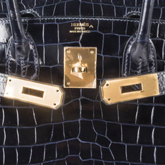 Birkin 30 Bag Blue Marine Porosus Crocodile Gold Hardware