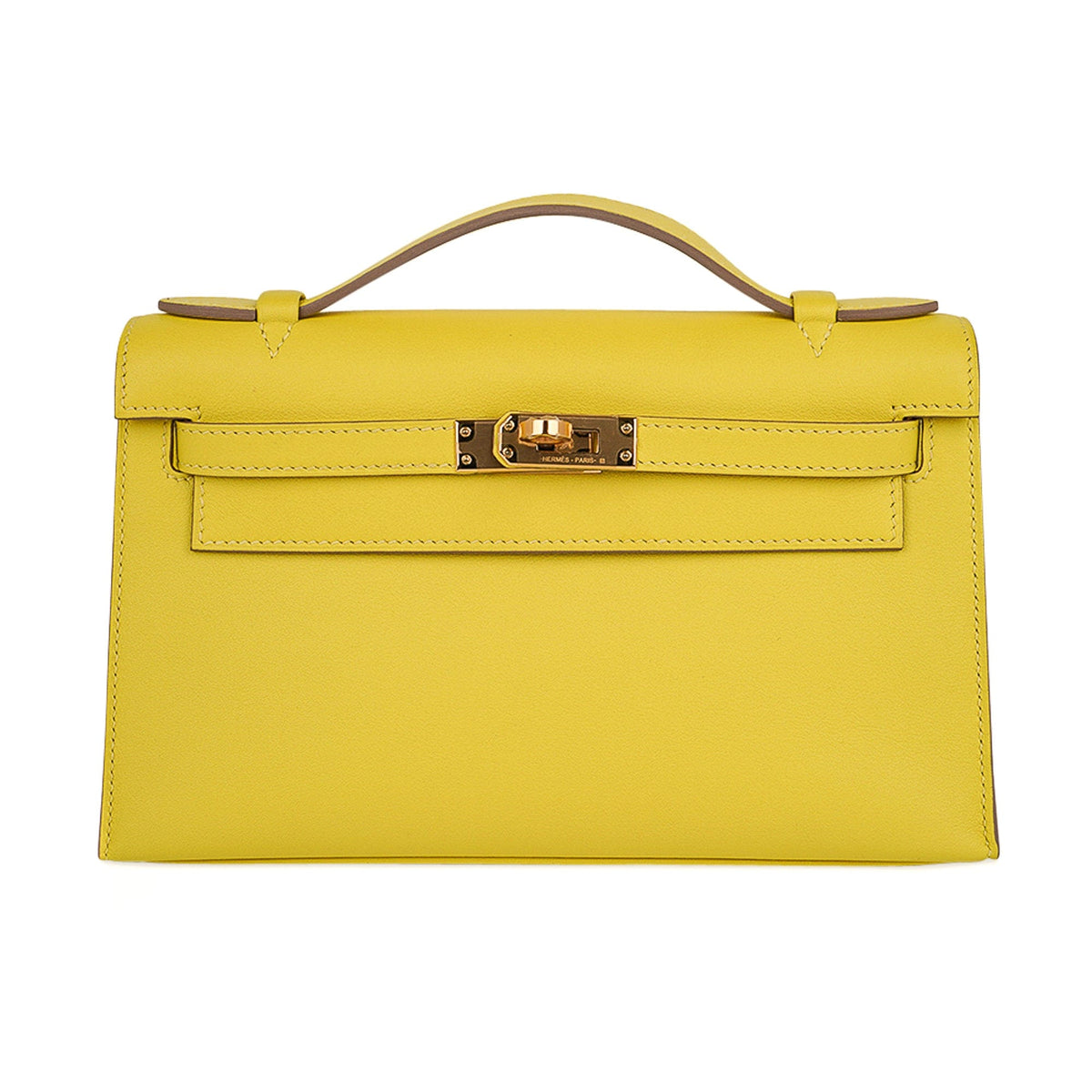Kelly Pochette Bag Lime Clutch Gold Hardware Swift Leather