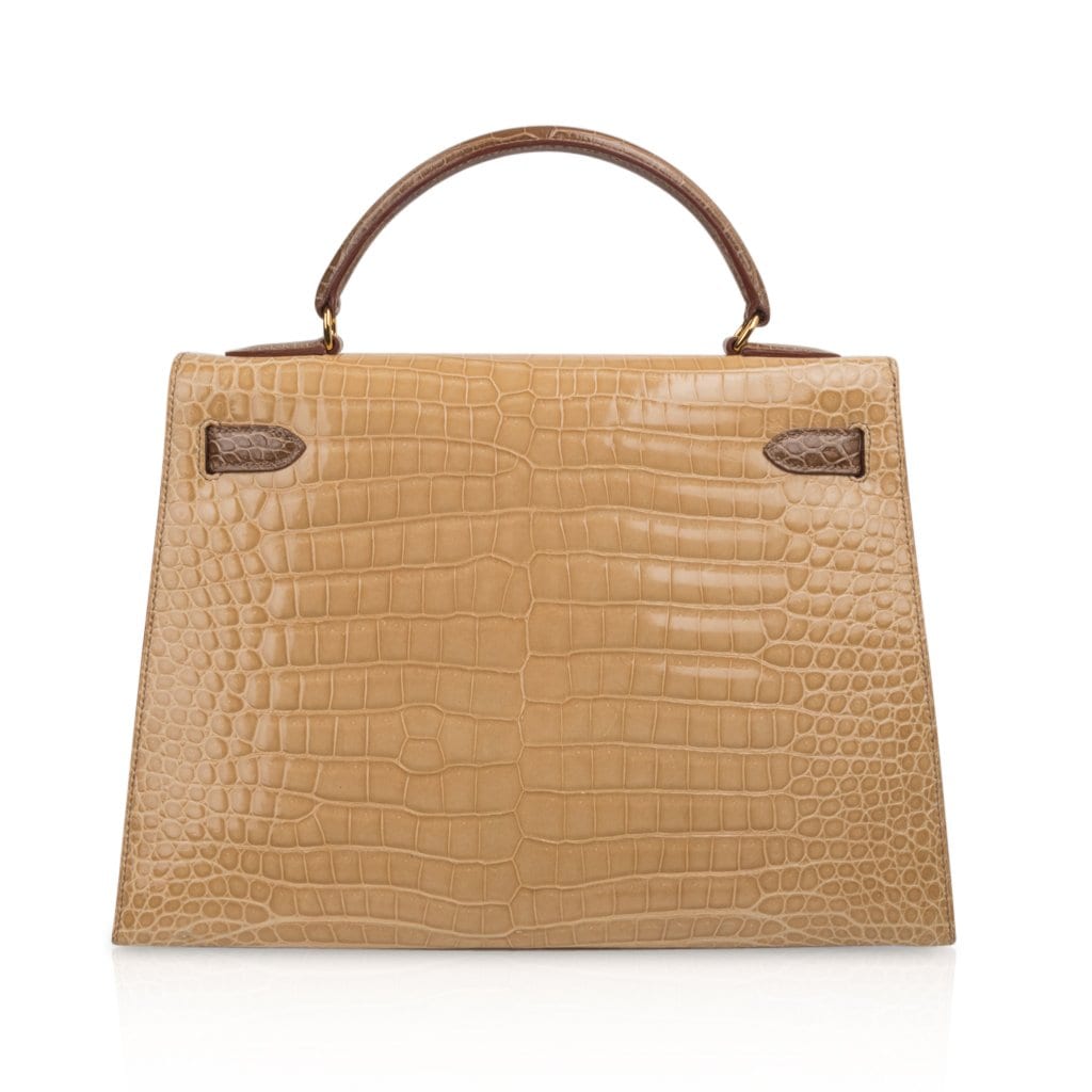 Limited Edition Tri-Color Kelly Sellier 32 Bag  Poussiere Poudre Ficelle Porosus Crocodile