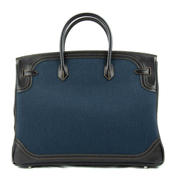 Birkin 40 Ghillies Denim Fonce Toile / Black Evercalf Bag Limited Edition