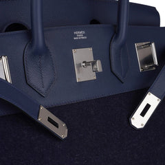 HAC Birkin 40 Bag Blue Nuit Feutre and Blue de Malte Evercolor Leather with Palladium Hardware