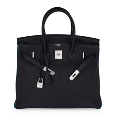 Special Order HSS Birkin 35 Bag Black Turquoise Togo Leather with Brushed Palladium Hardware