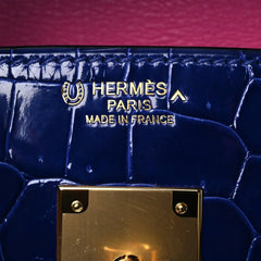 Birkin Blue Croc Embossement Leather Handbags Metal Lock Satchel Bag