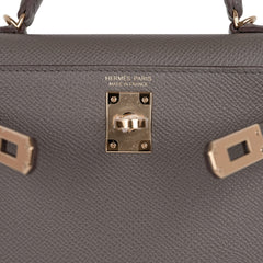 Kelly 20 Mini Sellier Bag Etain Epsom Leather Gold Hardware New w/Box