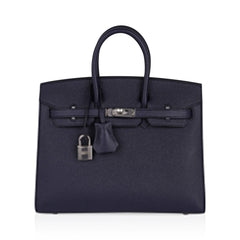 Birkin Sellier 25 Bag Blue Indigo Epsom Leather with Palladium Hardware
