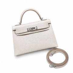 Style: mini kelly Color: ck10/craie Size: 19*12*5.5cm Leather: epsom From France Hardware: silver Mini Kelly second generation, milkshake white, French imported cowhide, silver buckle, high-end handma