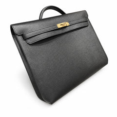 Kelly depeches 36cm Epsom leather 89 Noir black top handcrafted! Counter quality!