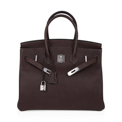 Birkin 35 Bag Ebene Barenia Faubourg Leather with Palladium Hardware