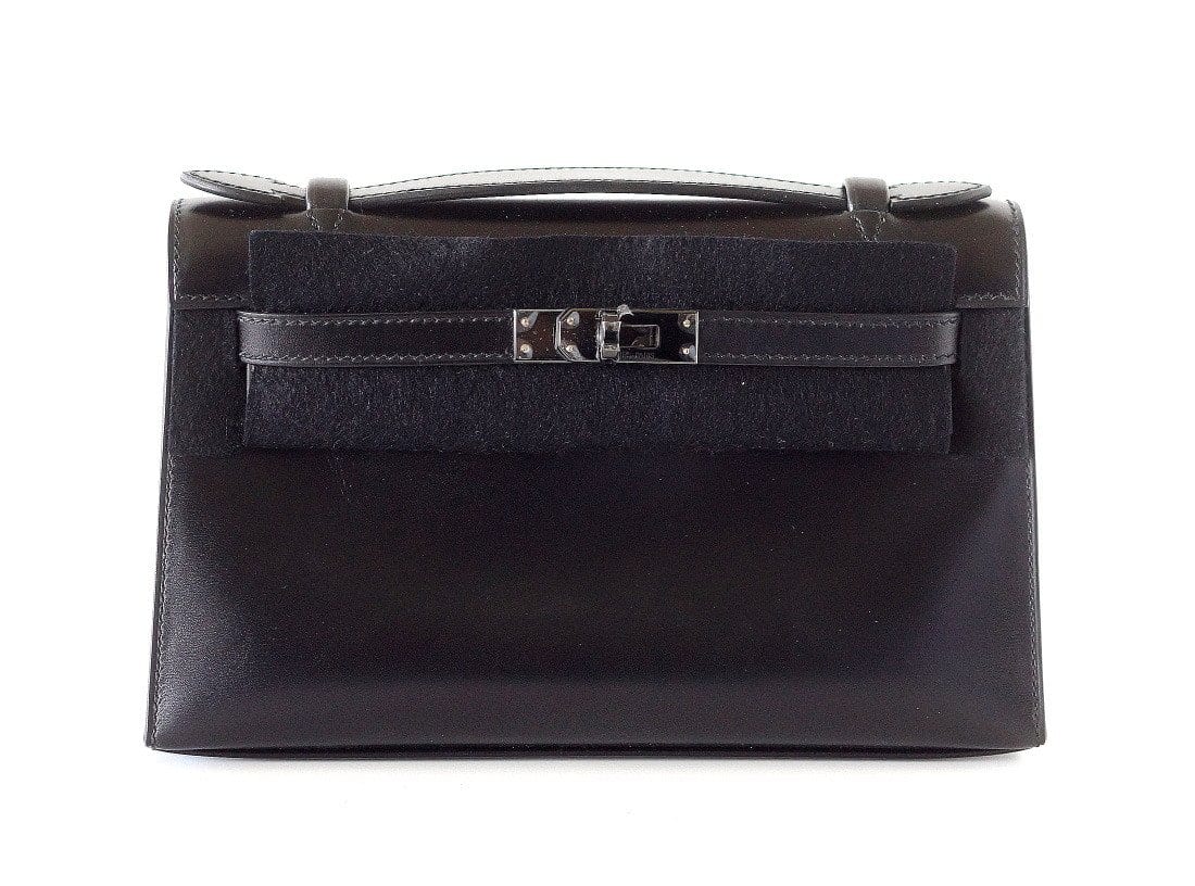 Kelly Pochette Clutch Bag Limited Edition So Black Box Leather Very Rare