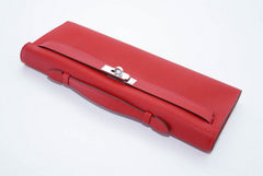Kelly Cut Bag Clutch Rouge Casaque Epsom Palladium