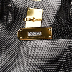 Birkin 30 Bag Jet Black Lizard Gold Hardware