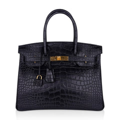 Birkin 30 Matte Alligator Black Bag Gold Hardware