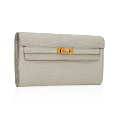 Kelly Classique To Go Wallet Beton Matte Alligator Gold Hardware