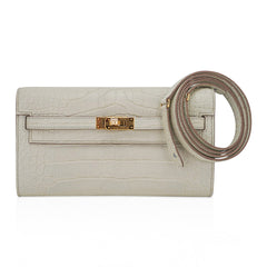 Kelly Classique To Go Wallet Beton Matte Alligator Gold Hardware