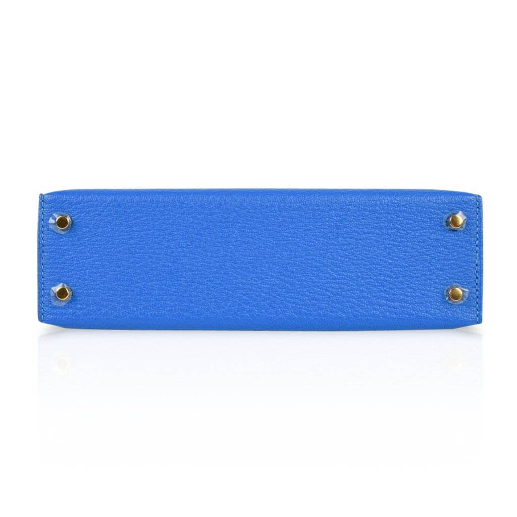 Kelly 20 Mini Sellier Bag Blue Hydra Chevre Leather Gold Hardware