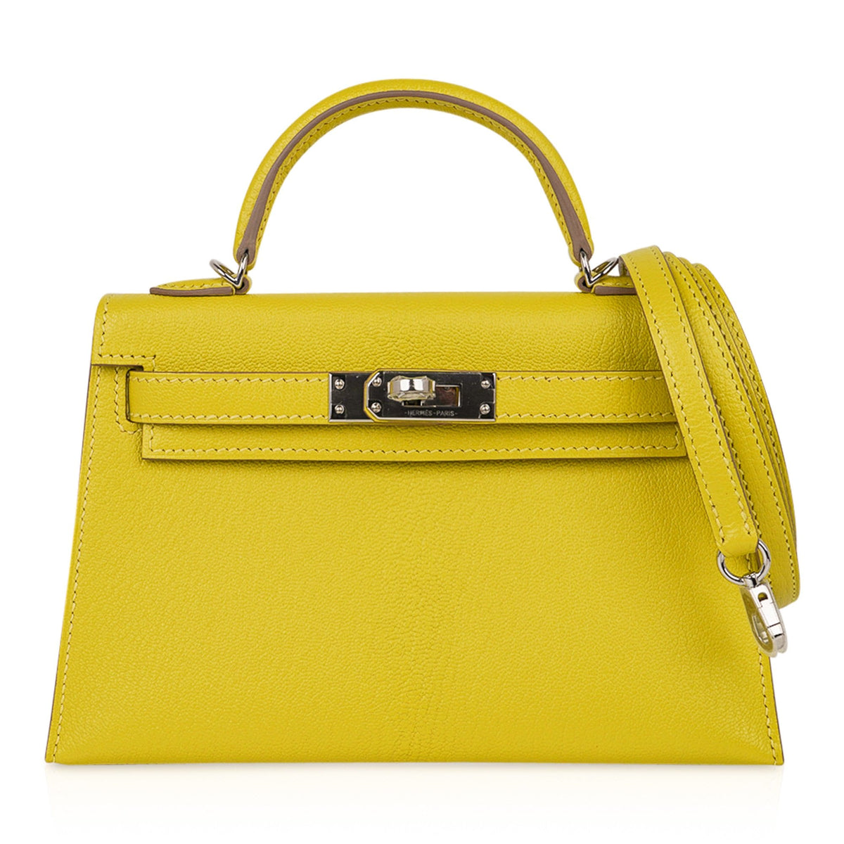 Kelly 20 Mini Sellier Bag Lime Chevre Leather Palladium New w/Box
