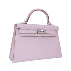 Mini Kelly 20 Bag Sellier Mauve Pale Chevre Leather with Palladium Hardware