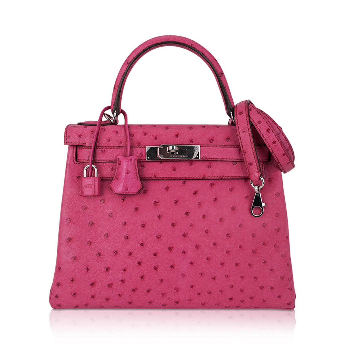 Kelly 25 Retourne Bag Fuchsia Ostrich with Palladium Hardware