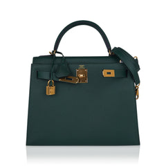 Kelly Sellier 28 Bag Vert Anglais Epsom Leather with Gold Hardware
