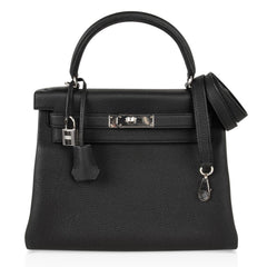 Kelly 28 Bag Black Retourne Togo Palladium Hardware