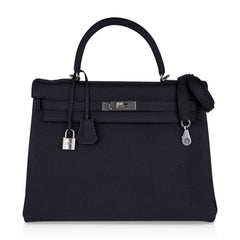 Kelly 35 Bag Black Retourne Togo Palladium Hardware New