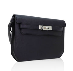 Kelly Depeches 25 Pouch Bag Blue Ocean Togo Leather with Palladium Hardware