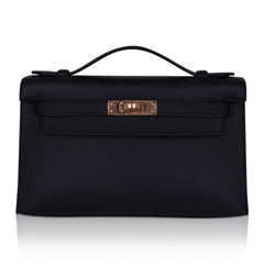 Kelly Pochette Bag Black Rose Gold Hardware Clutch