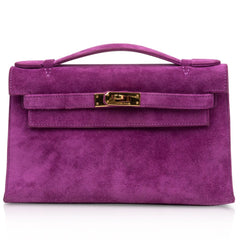 Kelly Pochette Doblis (Suede) Violet Purple Clutch Bag Gold
