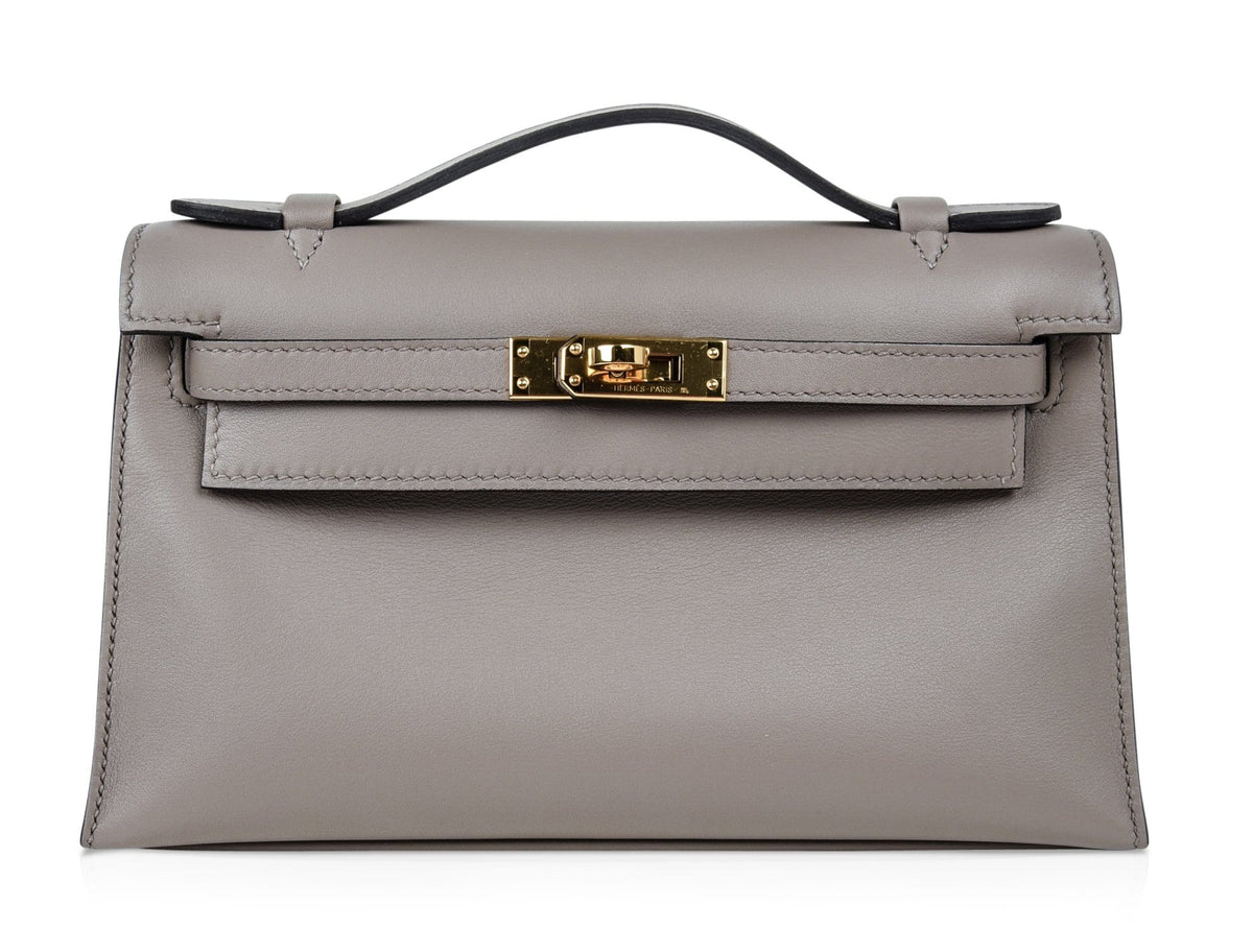 Kelly Pochette Gris Asphalte Swift Gold Hardware
