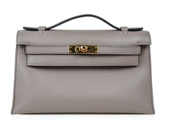 Kelly Pochette Gris Asphalte Swift Gold Hardware