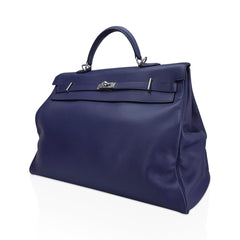 Kelly 50 Voyage Blue De Malte Bag Palladium Hardware Novillo Leather Limited Edition
