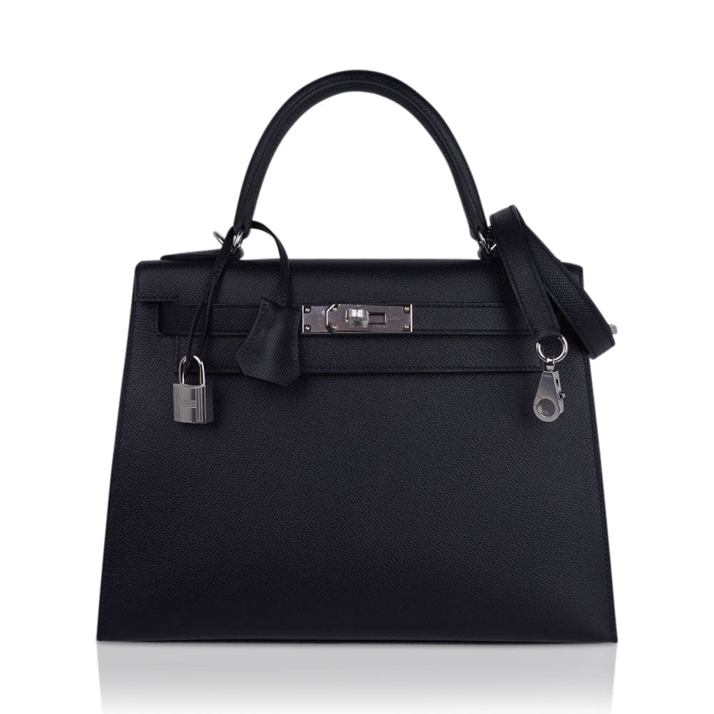 Kelly 28 Sellier Bag Black Epsom Leather with Palladium Hardware