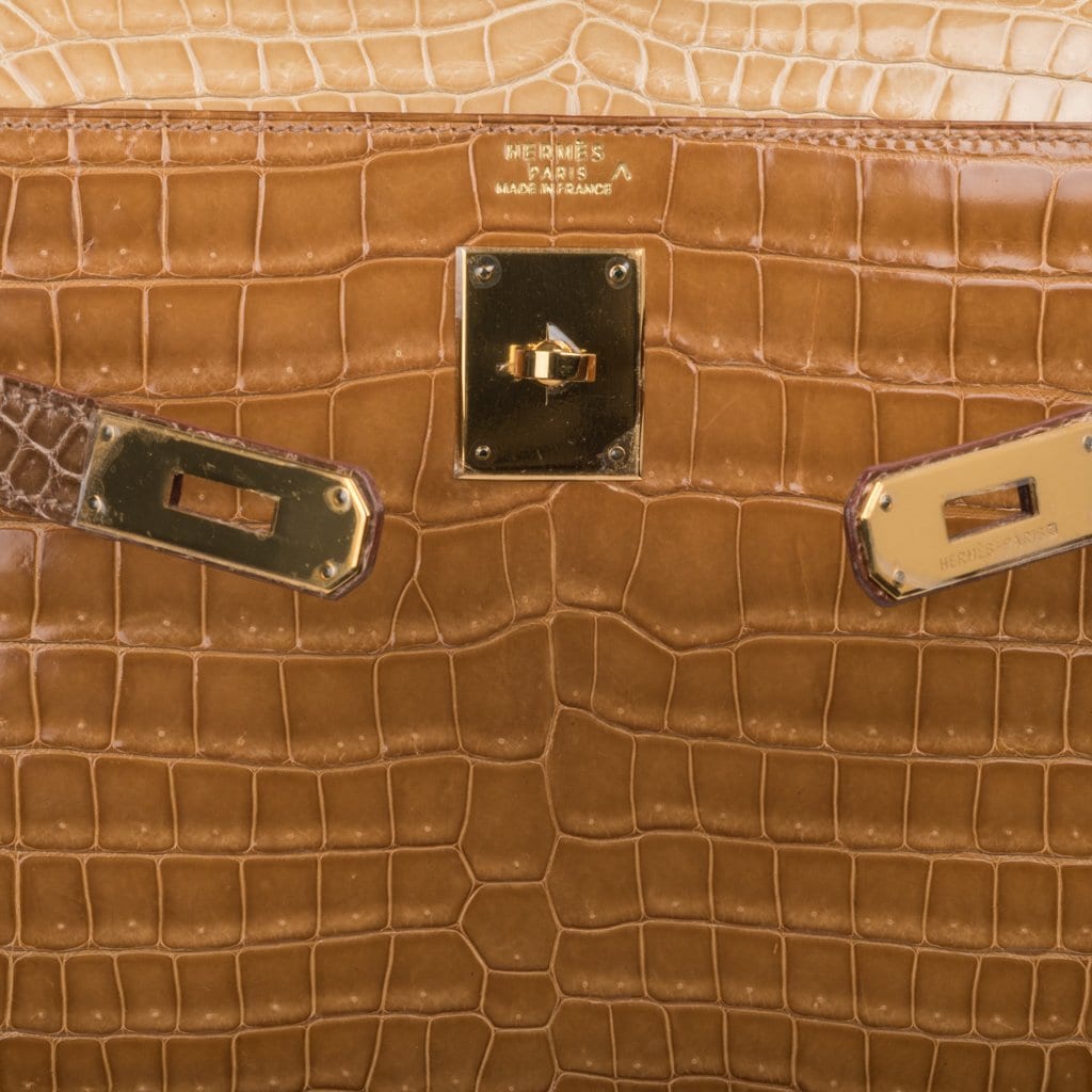 Limited Edition Tri-Color Kelly Sellier 32 Bag  Poussiere Poudre Ficelle Porosus Crocodile
