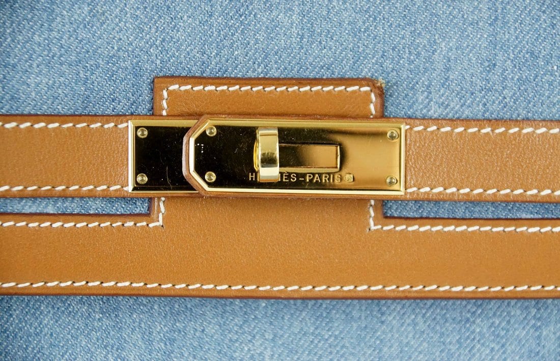 Kelly 35 Bag Vintage Denim and Barenia Sellier Gold Hardware Superb